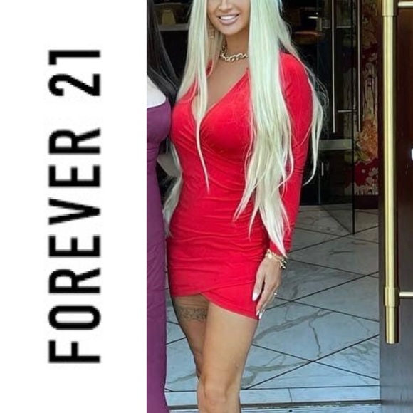 Forever 21 long sleeve wrap tulip bottom red bodycon dress Medium - Picture 1 of 10